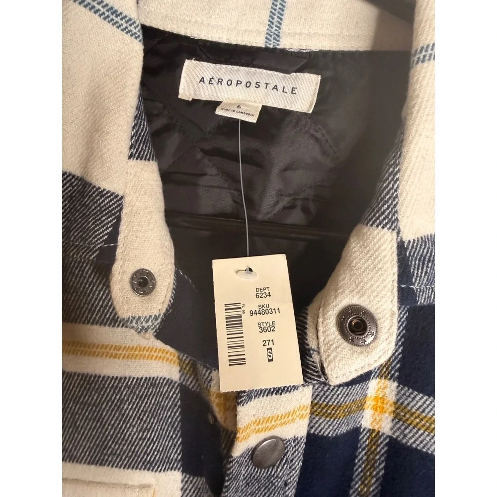 Aeropostale Flannel Shirt Jacket Mens Shacket Plaid Small NWT White Navy New